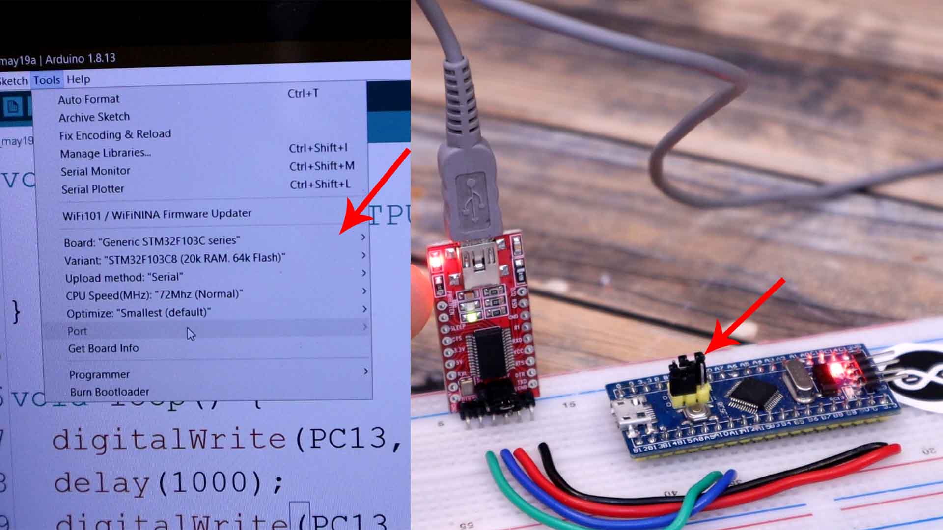 Arduino STM32 FTDI how to uplaod code