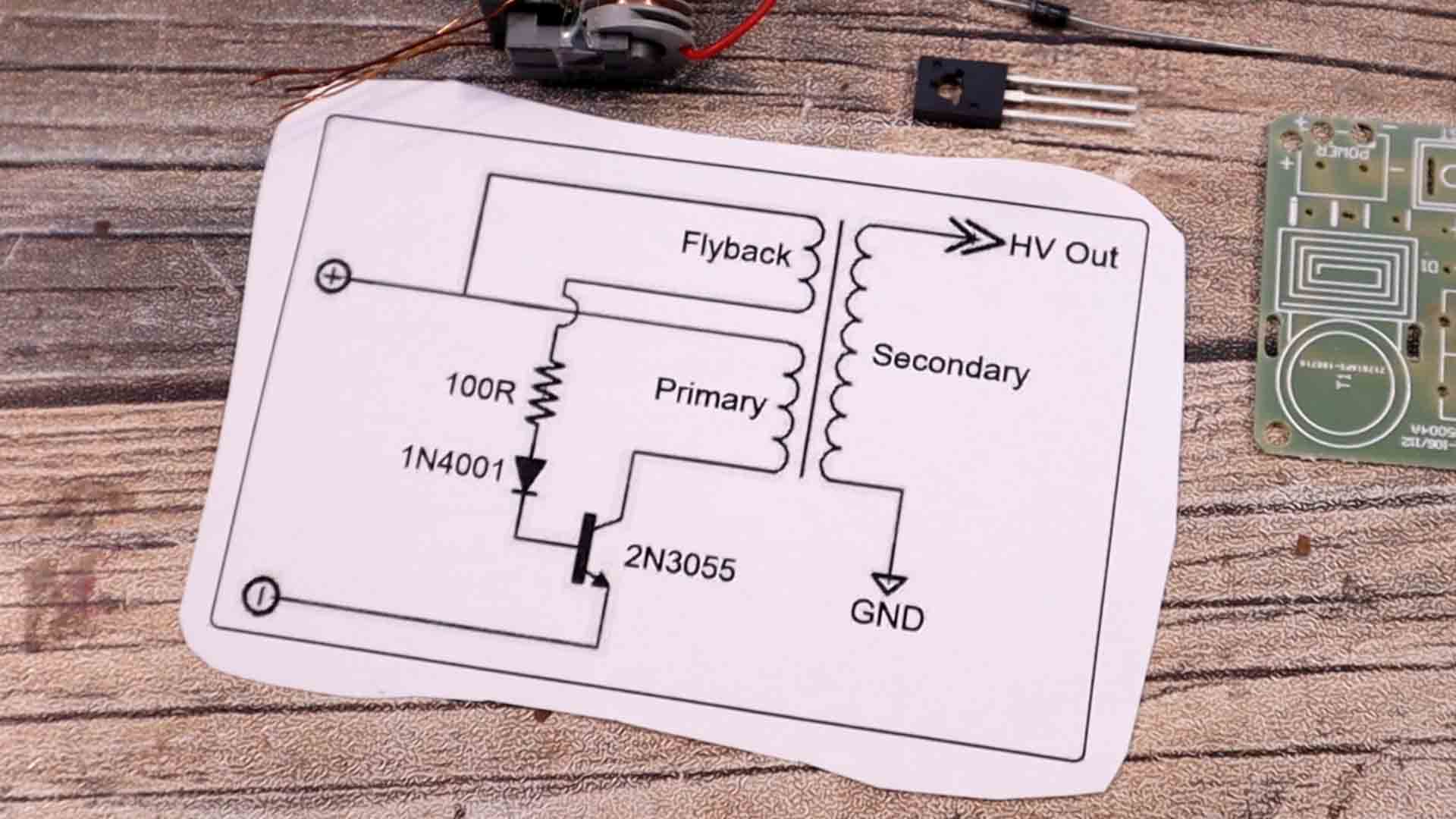 schematic high voltage generator flyback npn