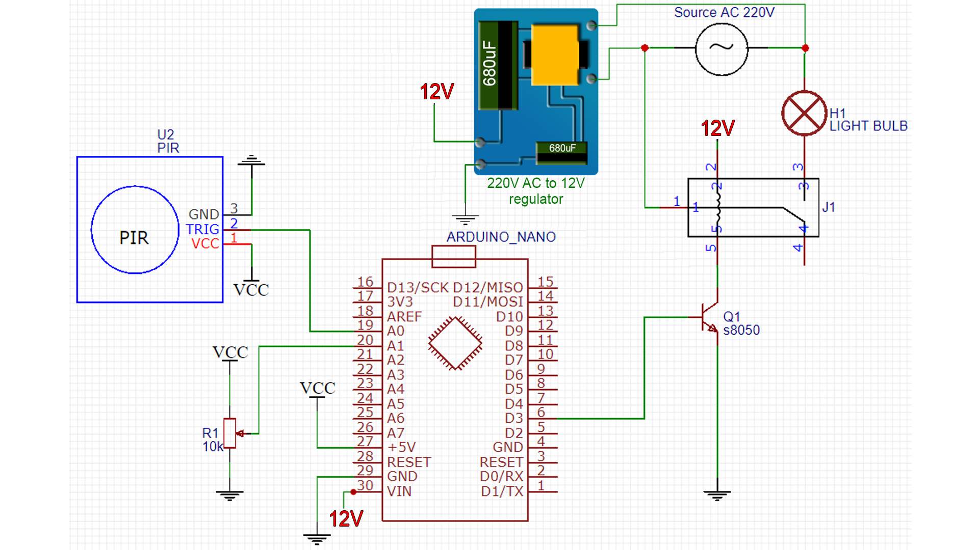 PIR switch 220V Arduino relay