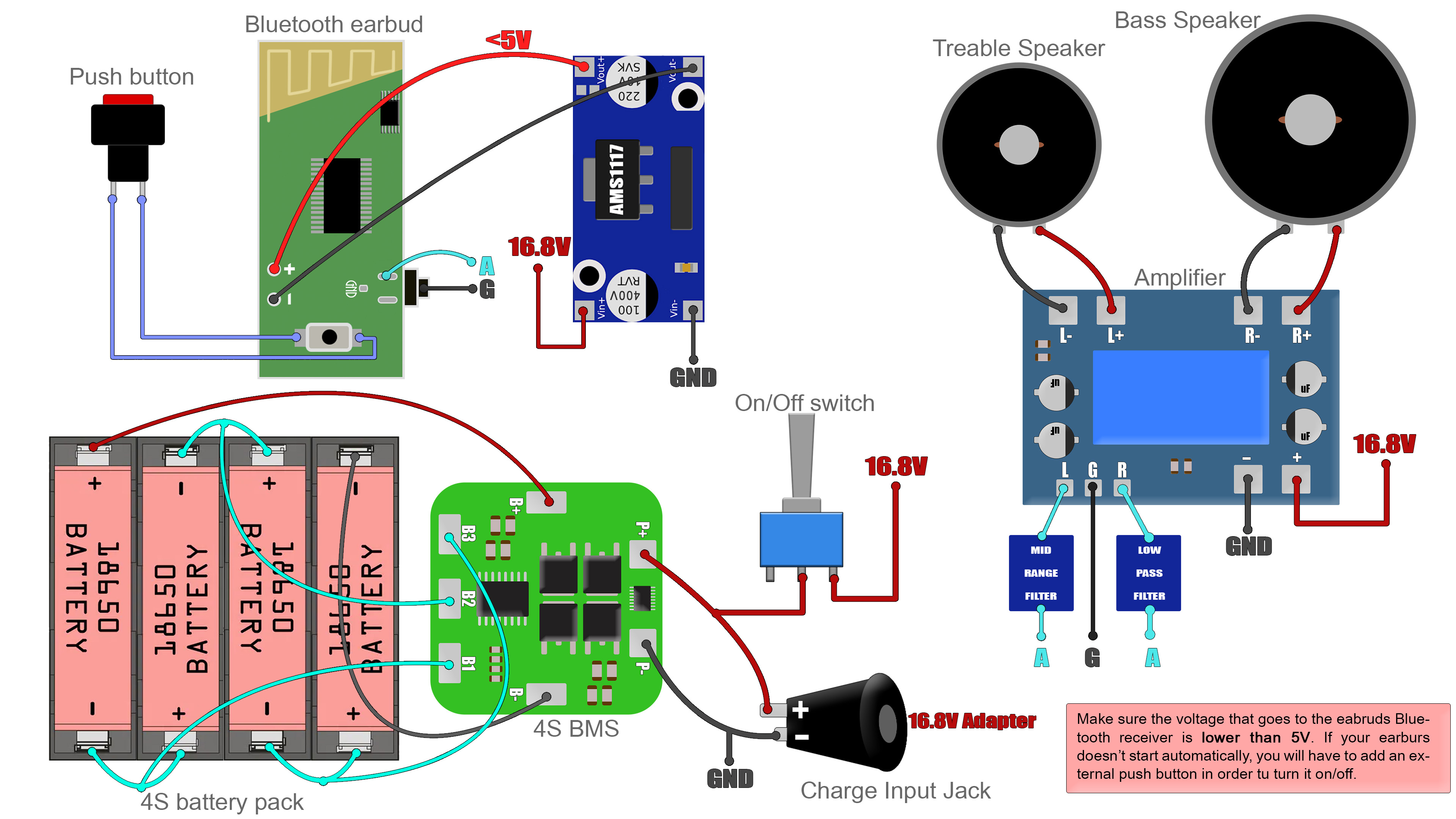 homemade bluetooth speaker circuit schematic stereo earbuds