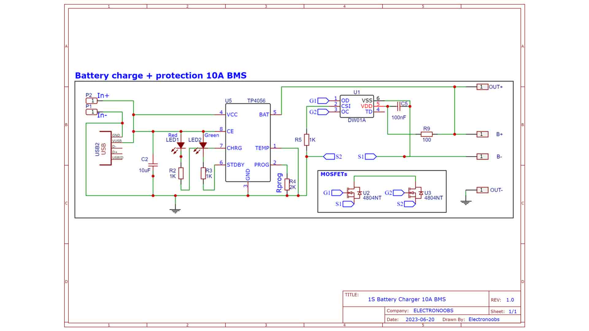 10A TP4056 BMS module PCB circuit schematic