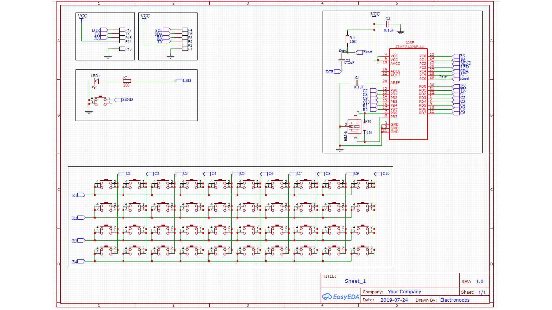 schematic Arduino keyboard matrix keypad big