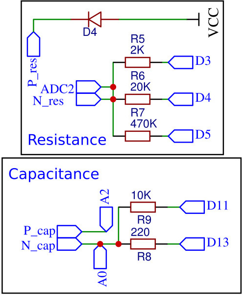 Arduino capacitance meter schematic