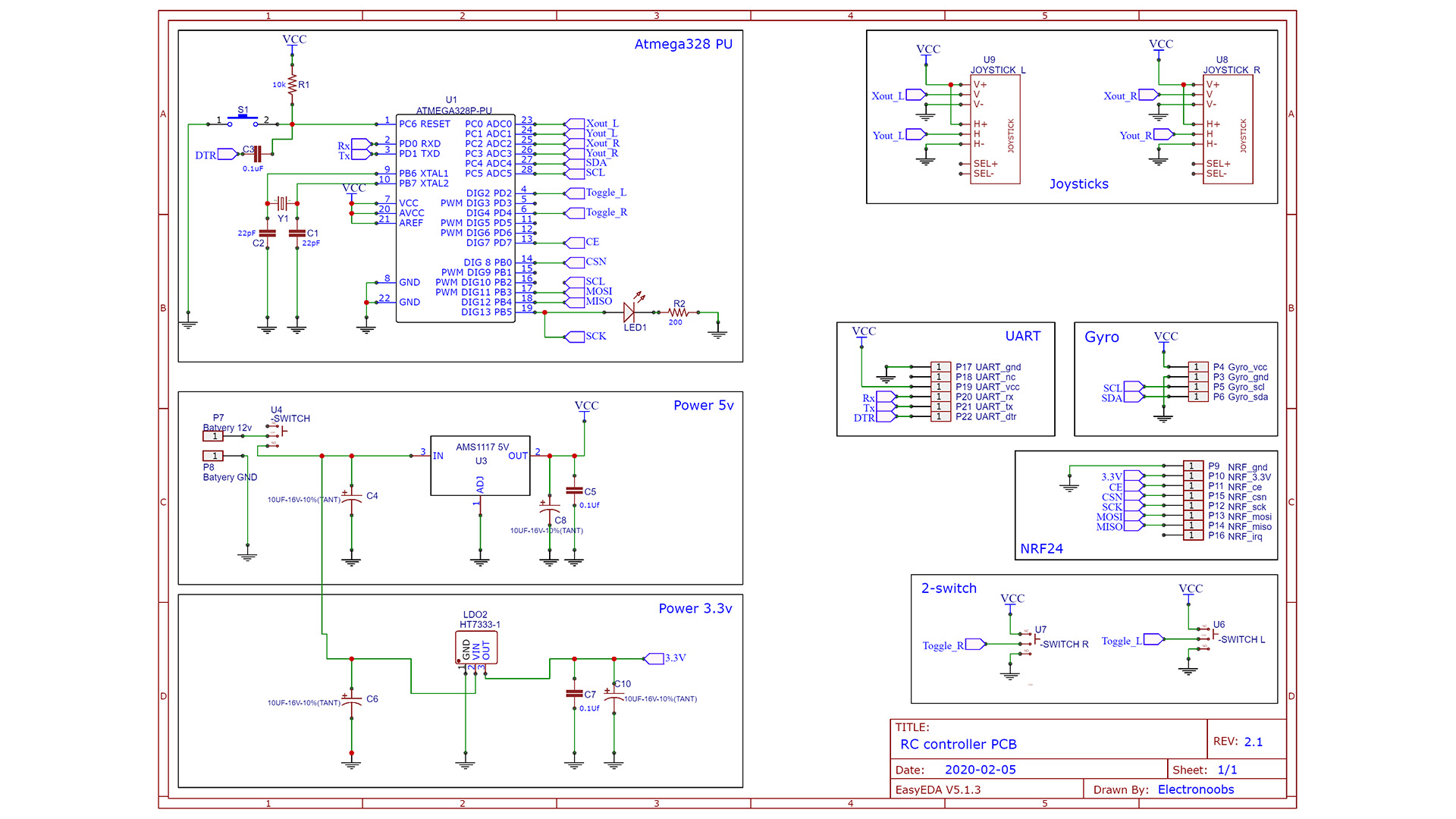 Arduino NRF24 radio controller schematic