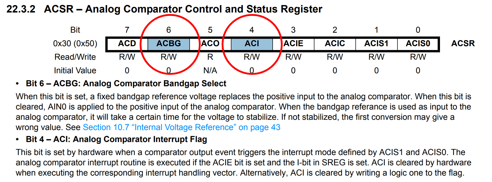 ATmega328p ACSR register configure