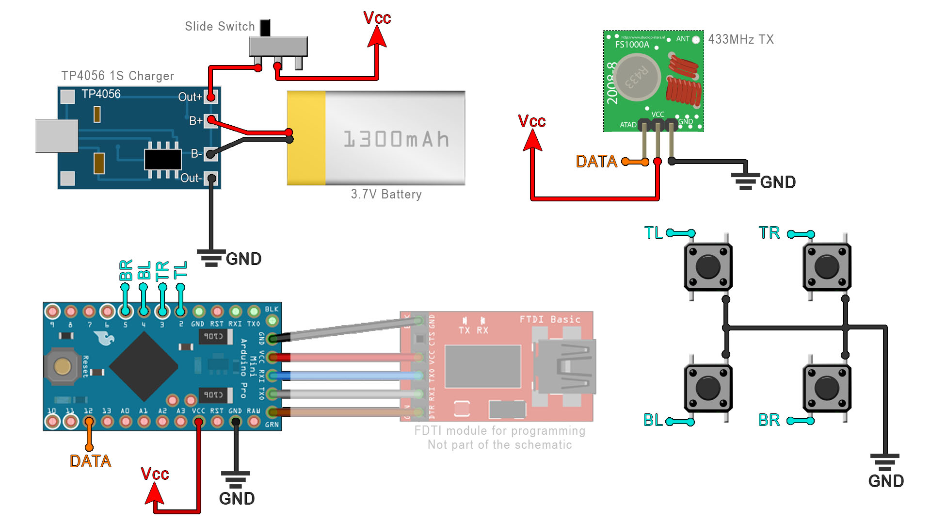 Arduino 433MHz remote schematic