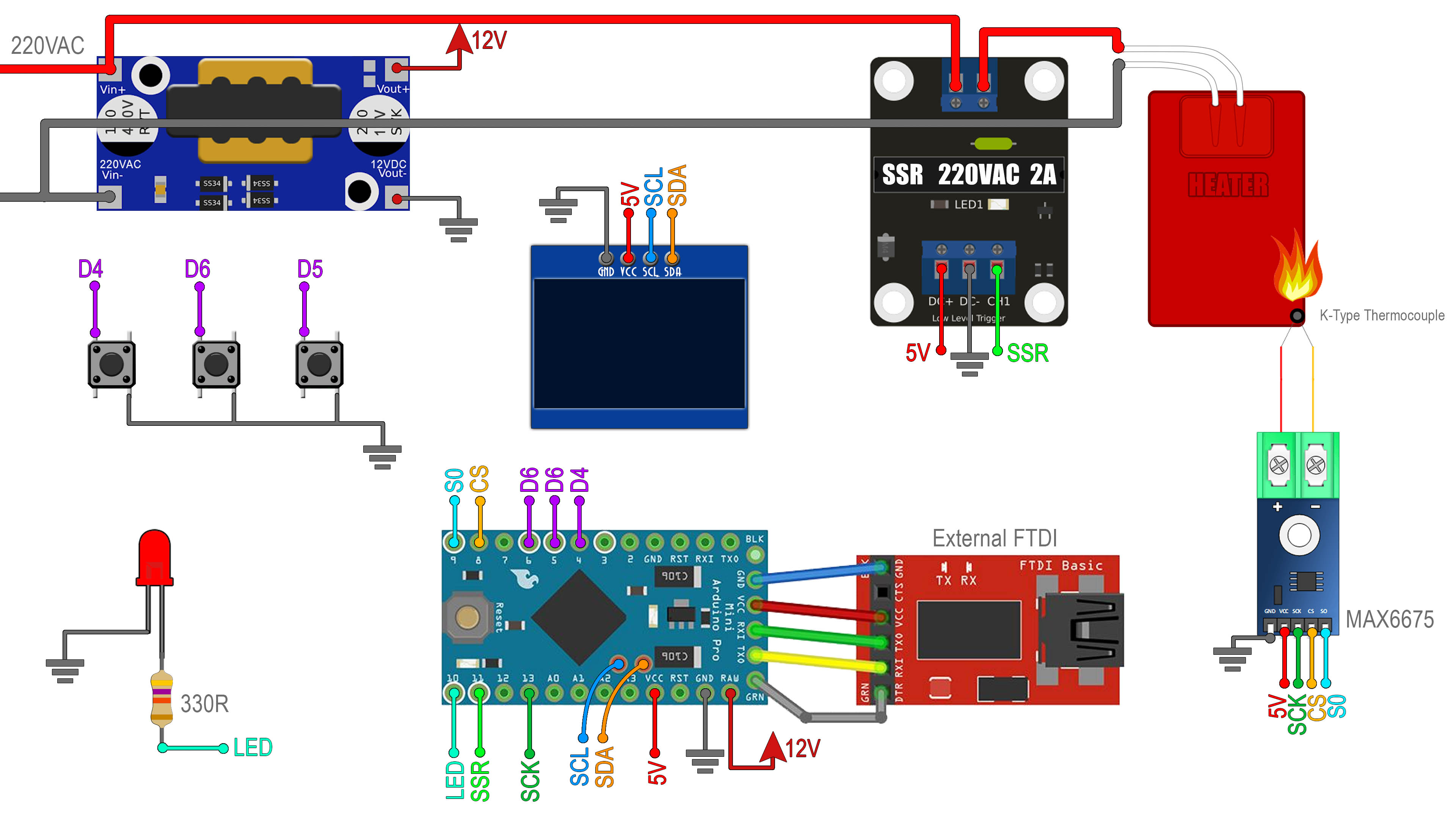 Arduino homemade temperature controller schematic