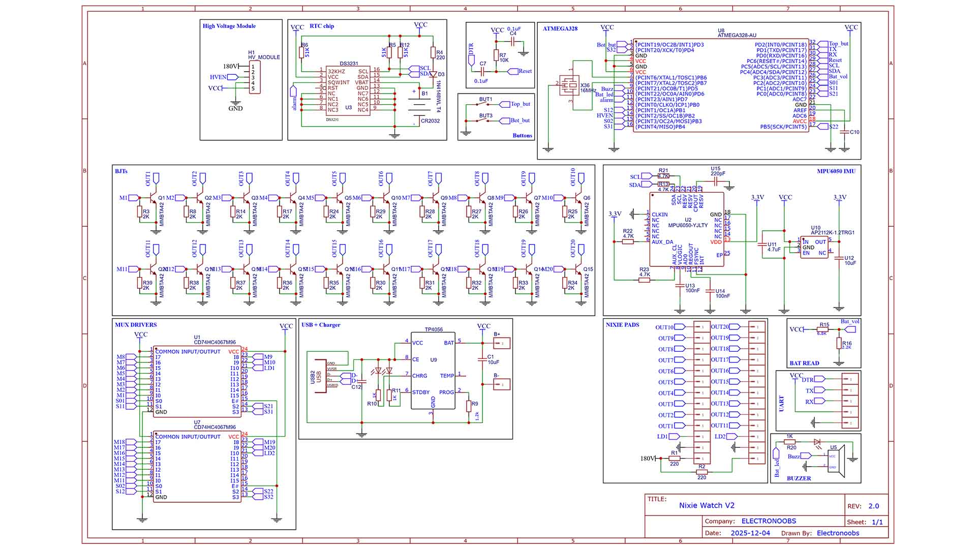 homemade Arduino nixie watch schematic high voltage