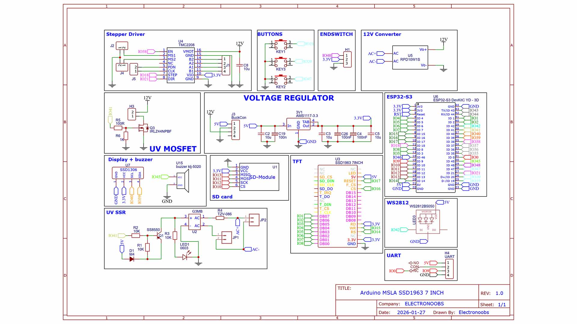 homemade ESP32 MSLA resin 3D printer schematic