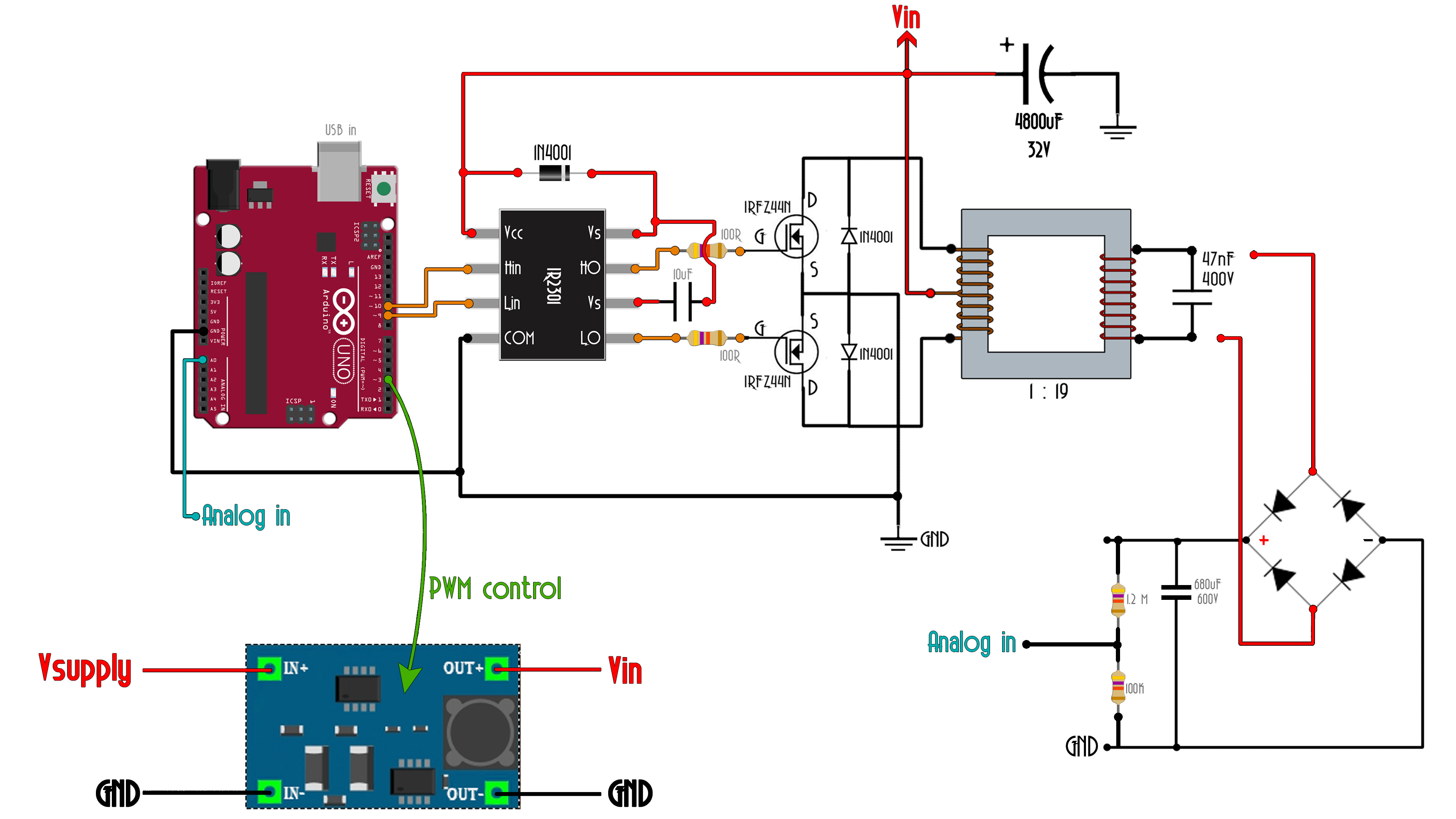 SPWM inverter Arduino with feedback schematic