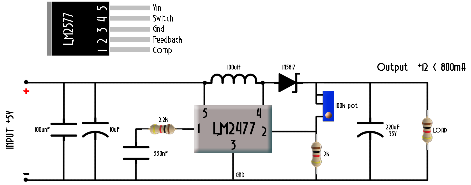 LM2577-ADJ boost converter circuit