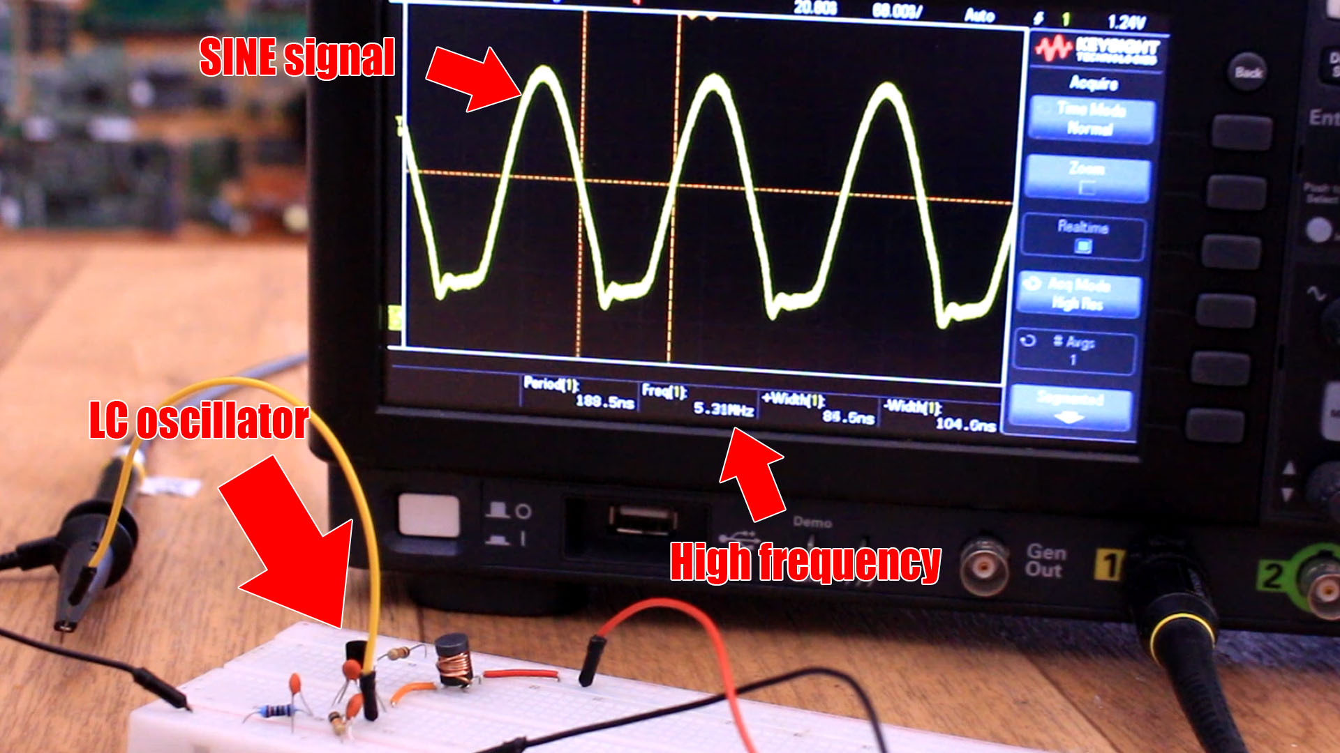 LC oscillator oscilloscope frequency