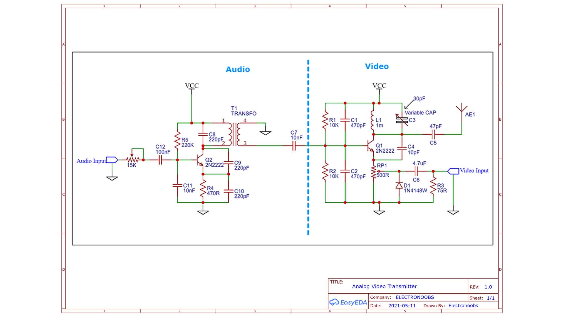 homemade analog video adn audio transmitter schematic