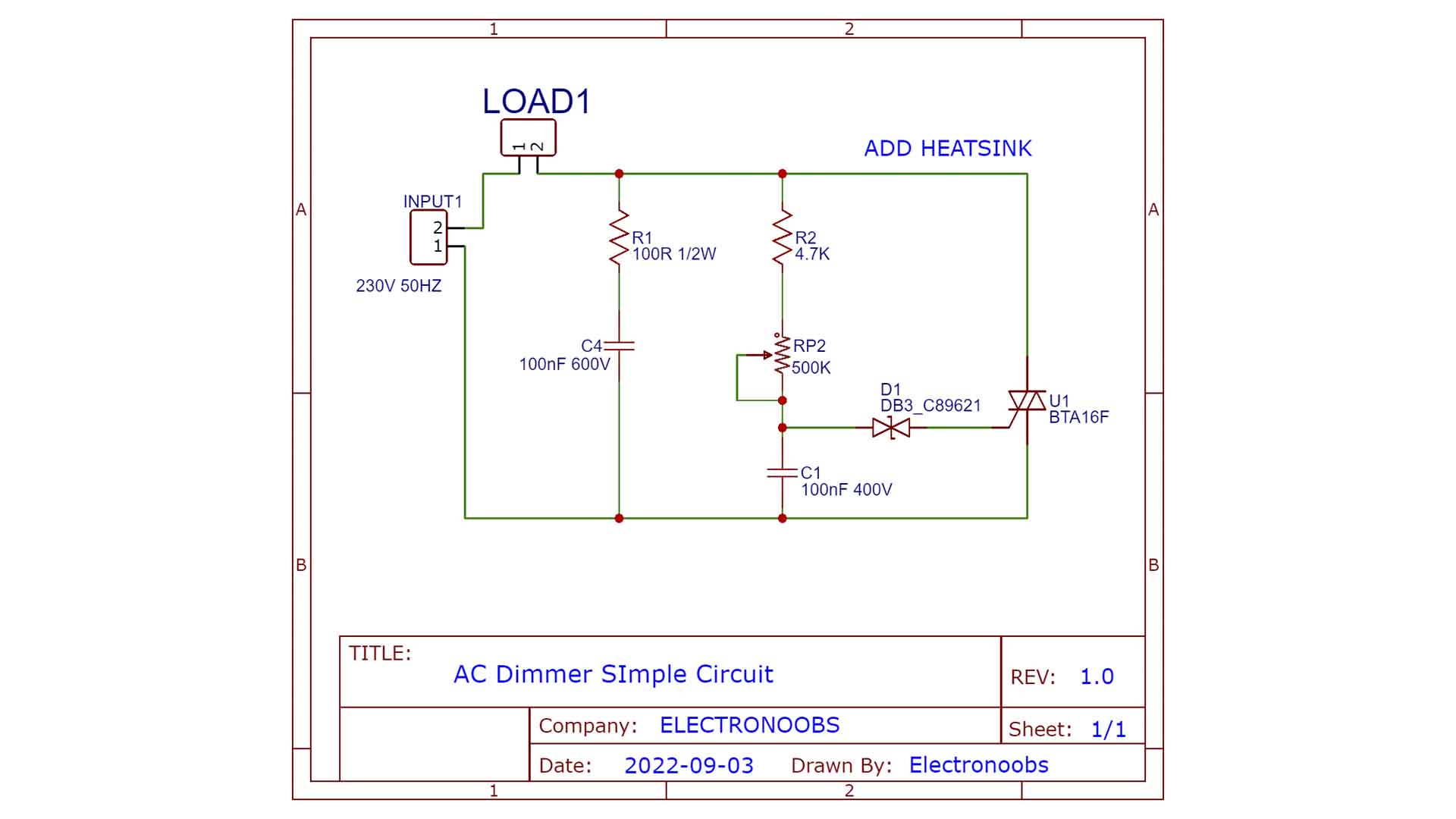 AC dimmer circuit schematic homemade