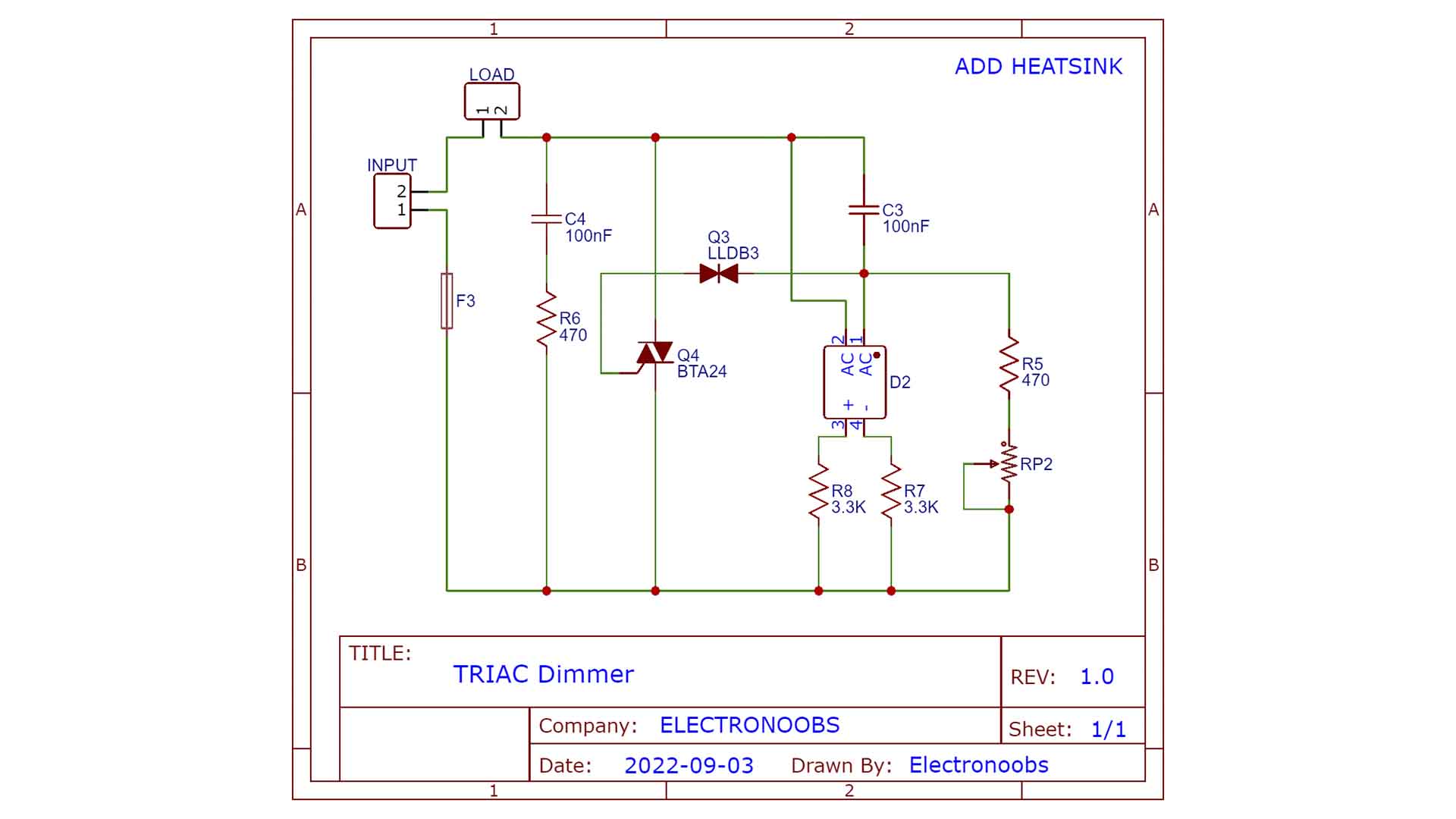 AC TRIAC dimmer circuit schematic