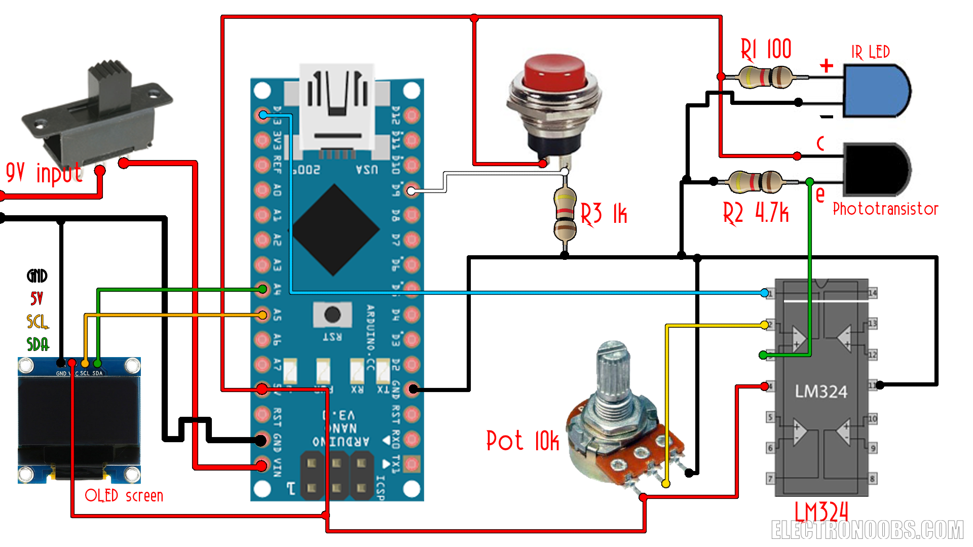 Arduino RPM meter schematic