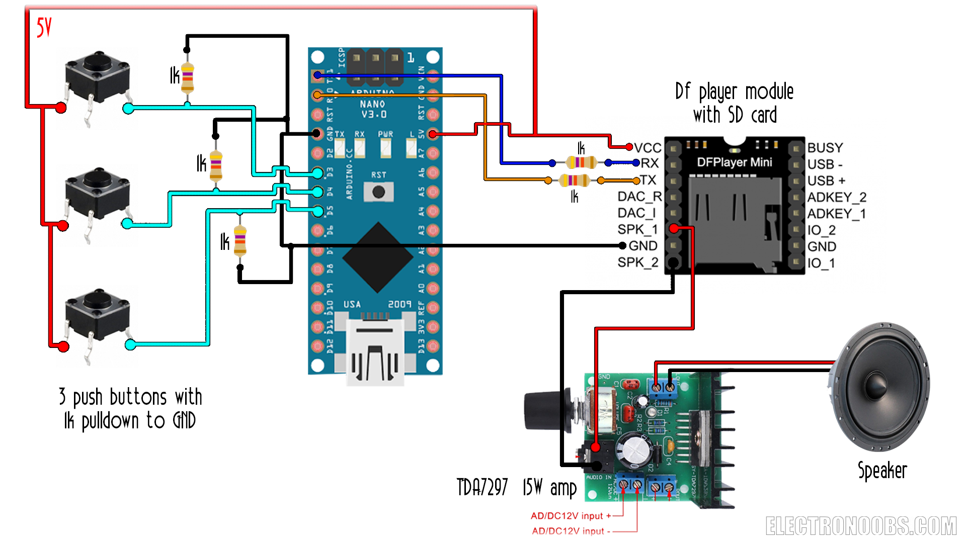DFplayer Arduino menu schematic