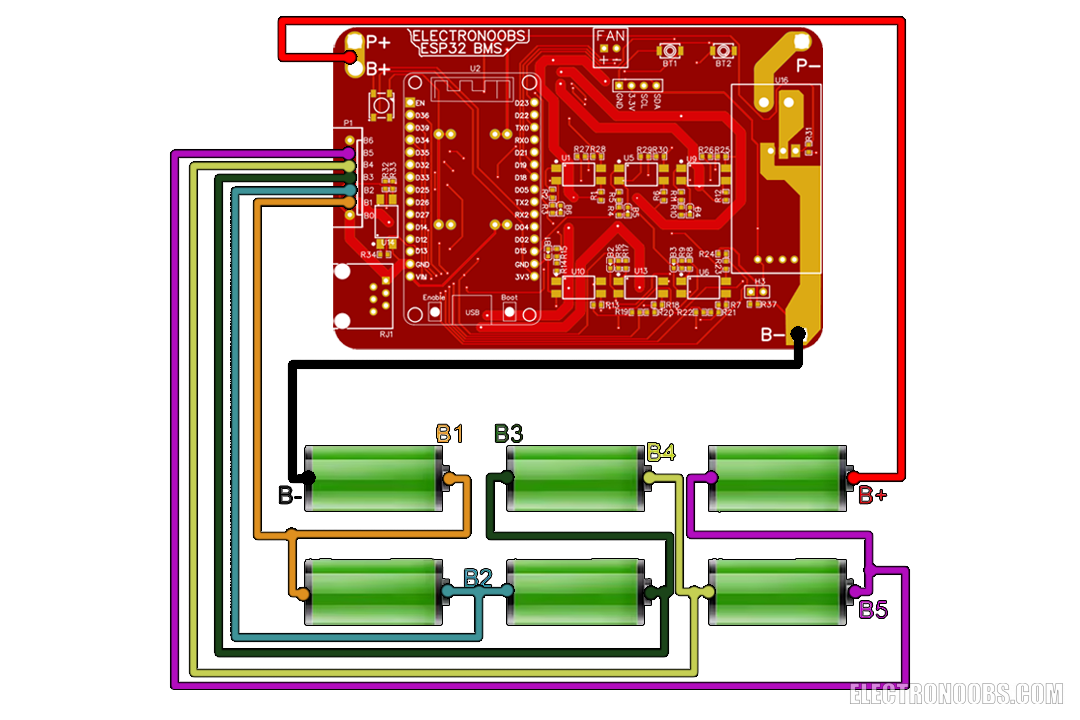 ESP32 BMS 6S connection battery