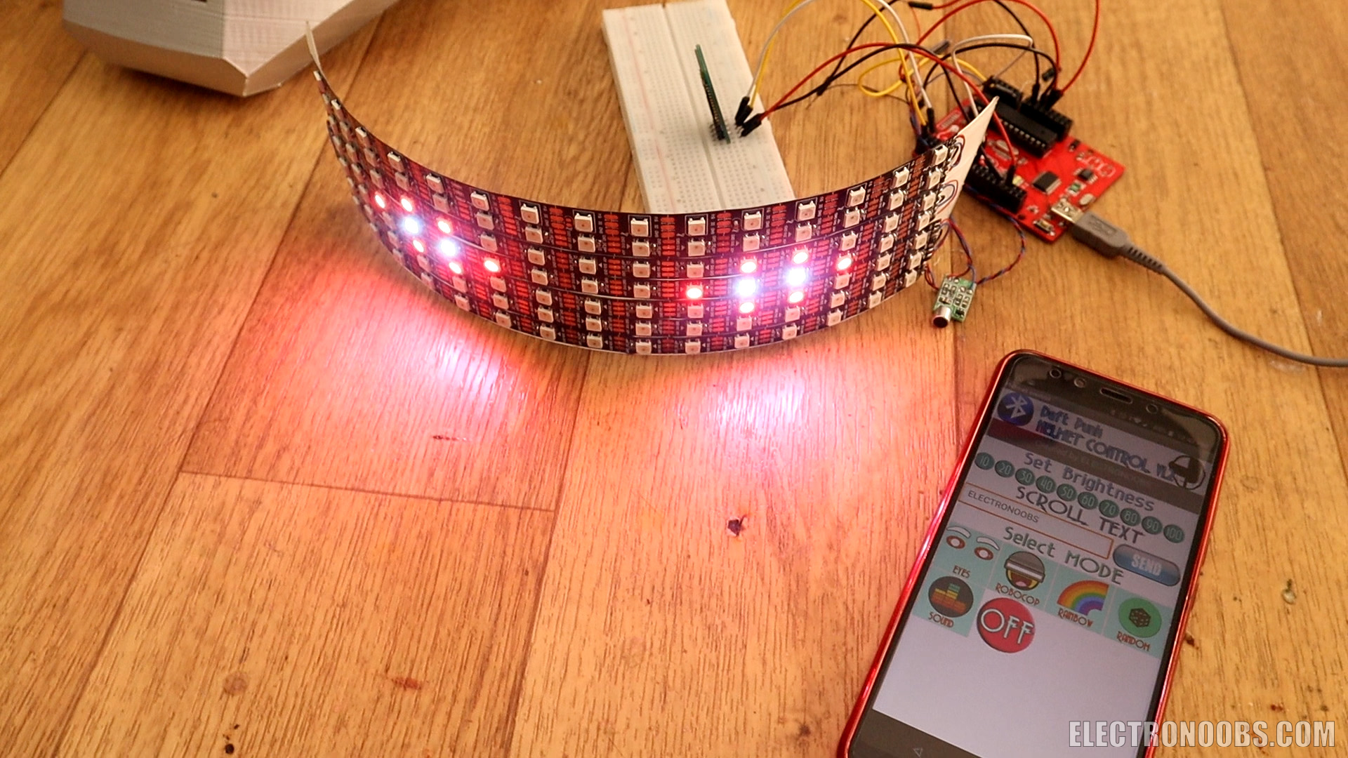 electronoobs Homemade Arduino 3D Printed Daft Punk Helmet Bluetooth RGB strip 2300