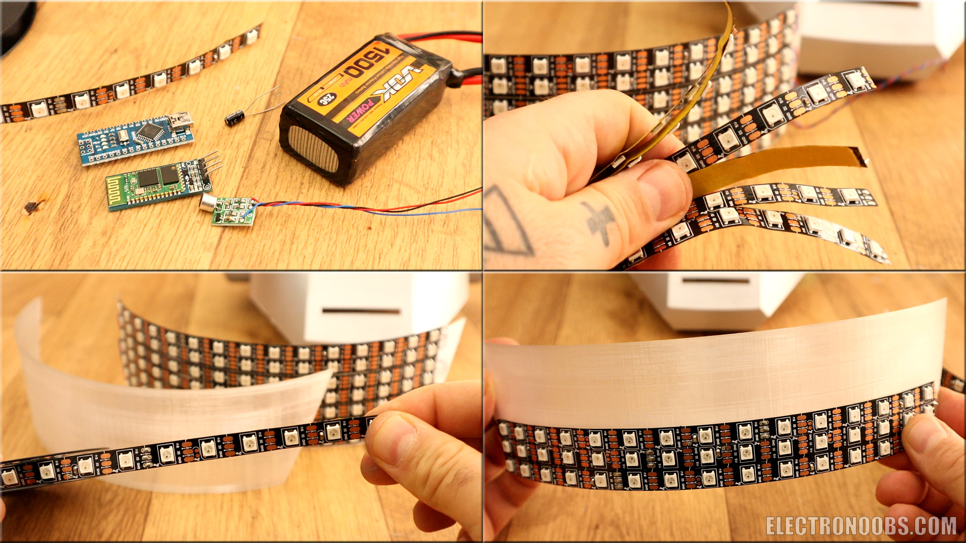 electronoobs Homemade Arduino 3D Printed Daft Punk Helmet Bluetooth RGB strip 2291