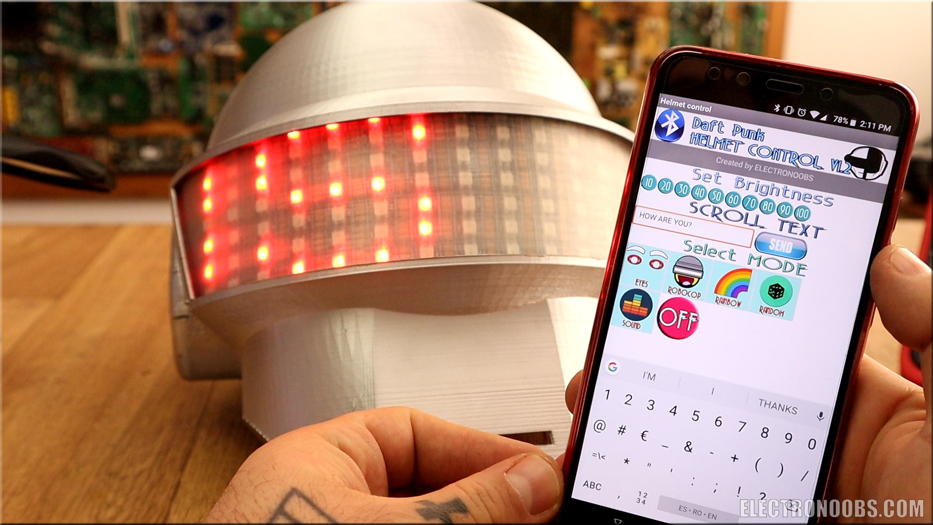 electronoobs Homemade Arduino 3D Printed Daft Punk Helmet Bluetooth RGB strip 2305