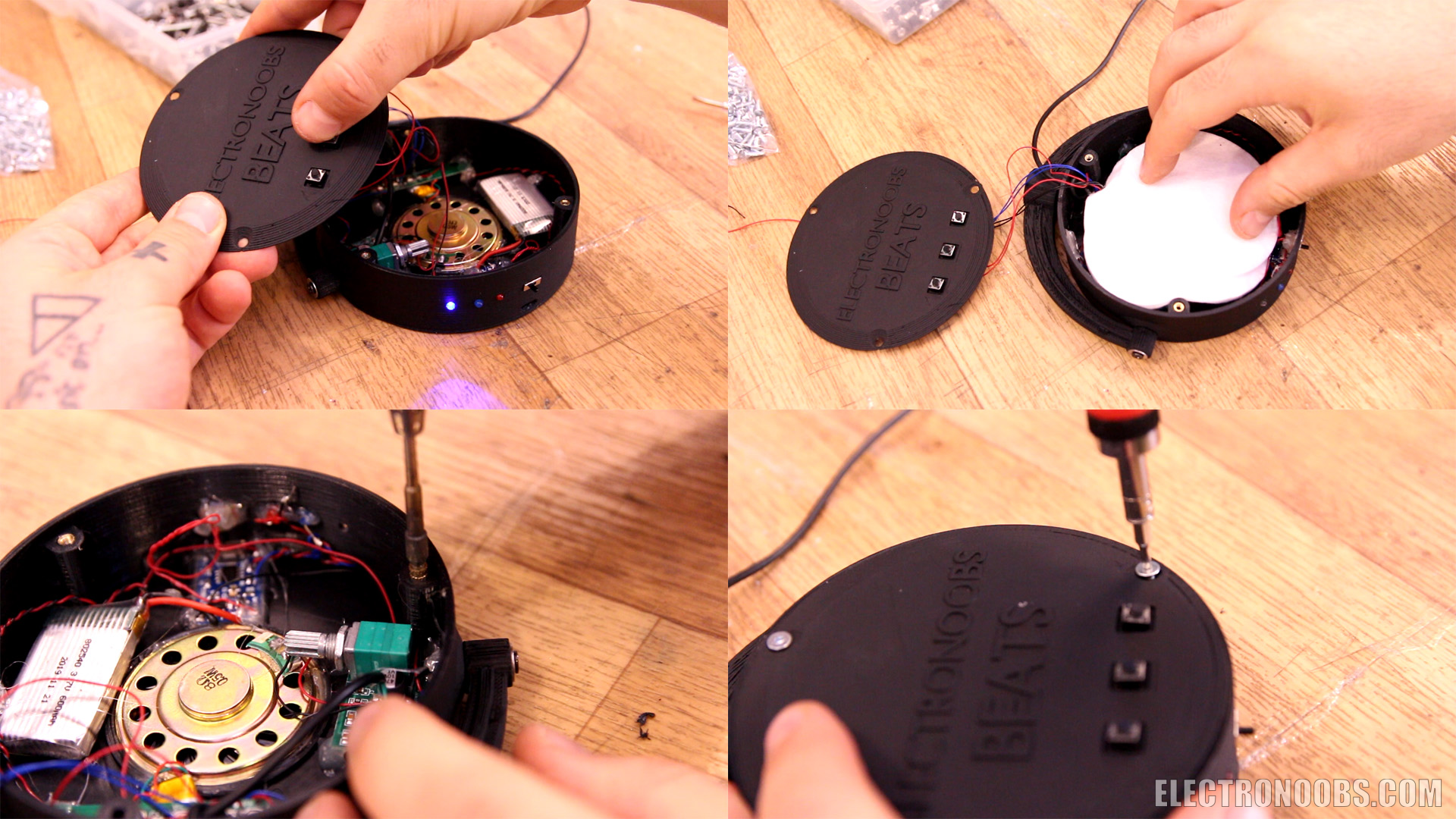 Homemade Bluetooth headphones in a 3?D?printed case, eliminating hiss from the original FM model.