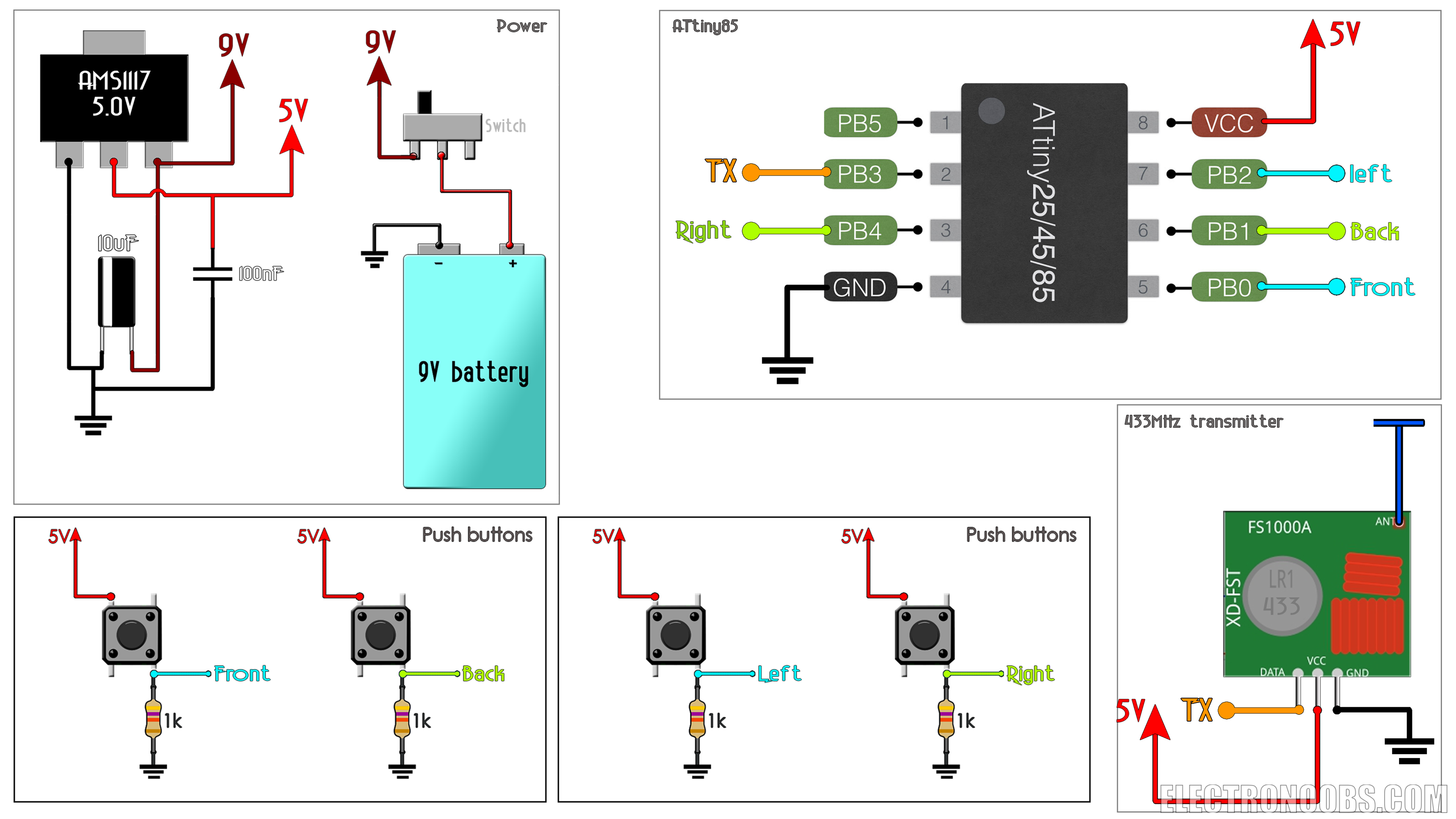 ATTiny radio controller schematic